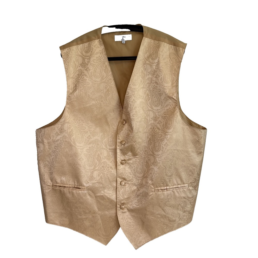 Vesuvio Napoli Mens Gold Paisley Tuxedo Vest 3XL Formal Wedding Elegant Guest
